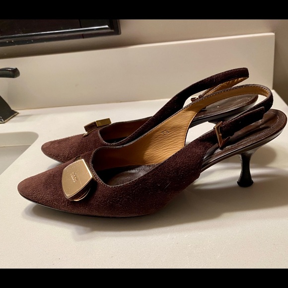 Tod's Suede Slingback Pumps in Brown - Picture 2 of 9